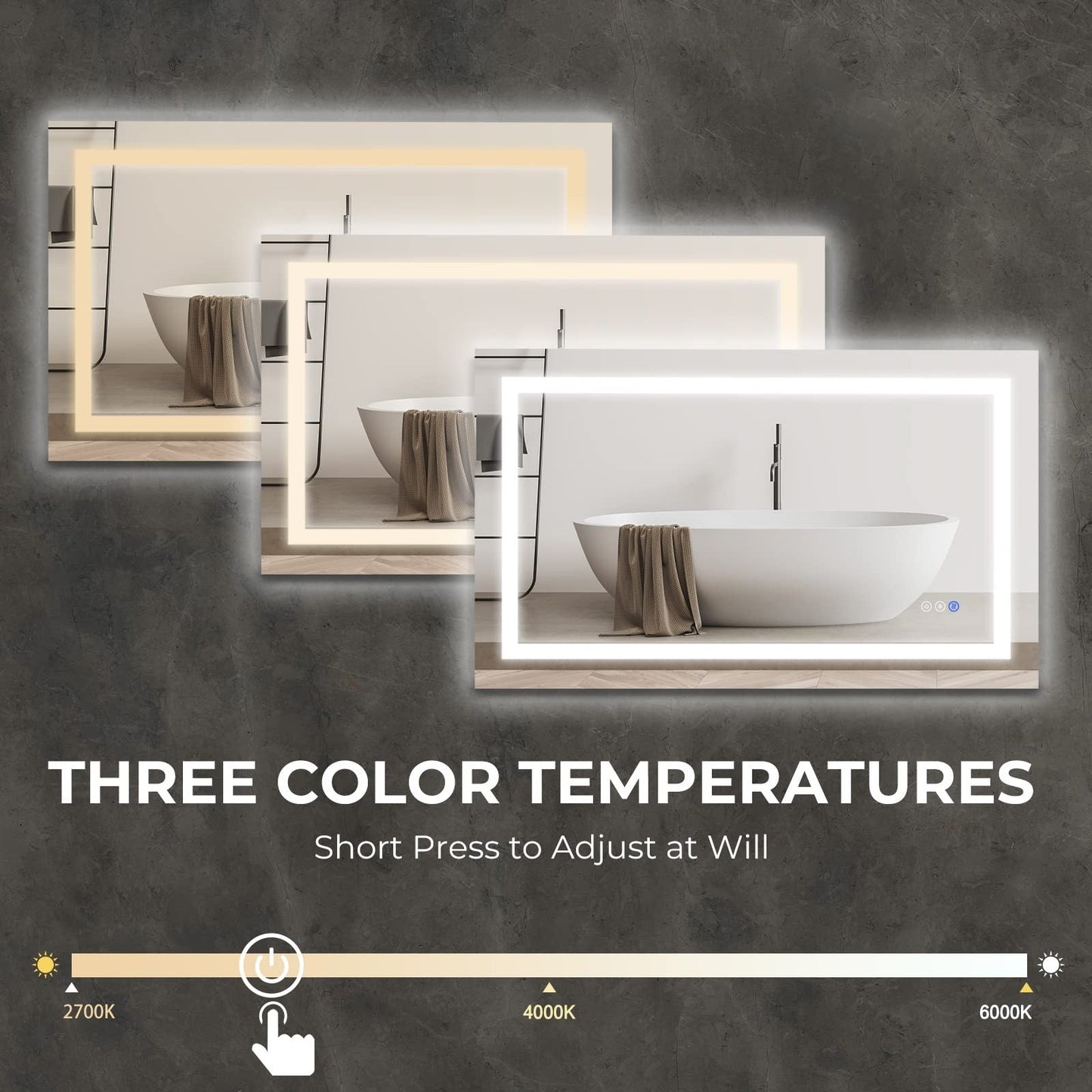 Frameless Frosted Square Led Bathroom Mirrors with Dimmable Lights Small