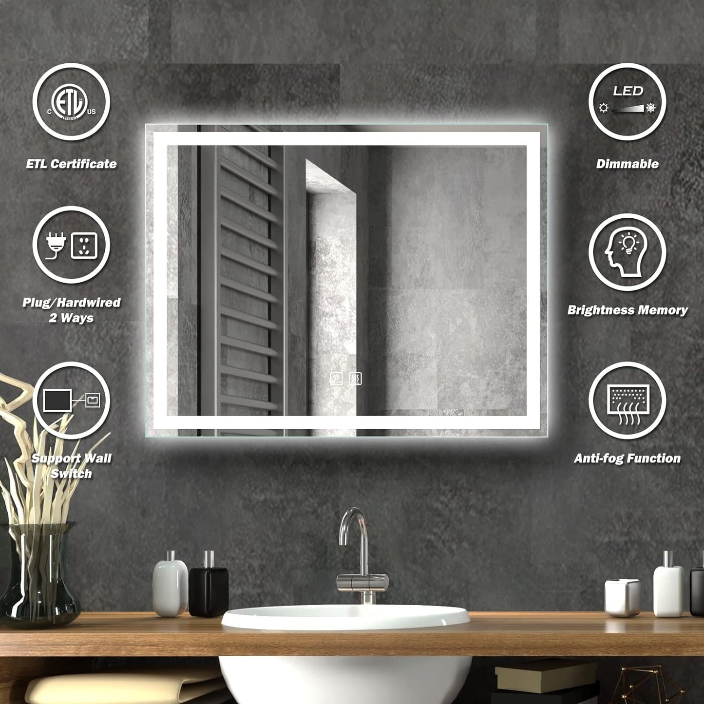 Frameless Frosted Square Led Bathroom Mirrors with Dimmable Lights Small