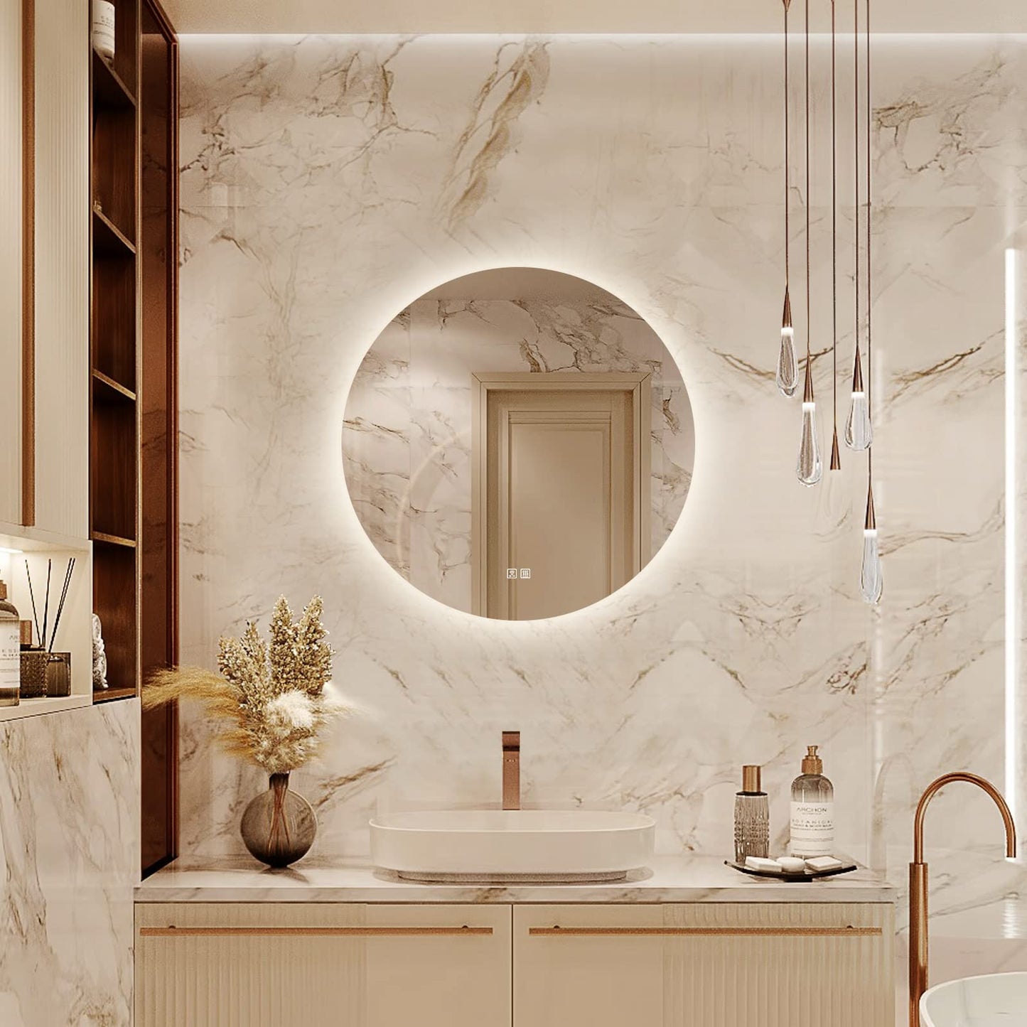 Round LED BATHROOMS Vanity Mirrors With Dimmable Lights