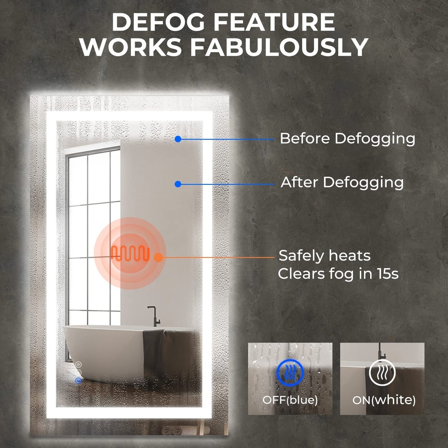 Frameless Frosted Square Led Bathroom Mirrors with Dimmable Lights Small