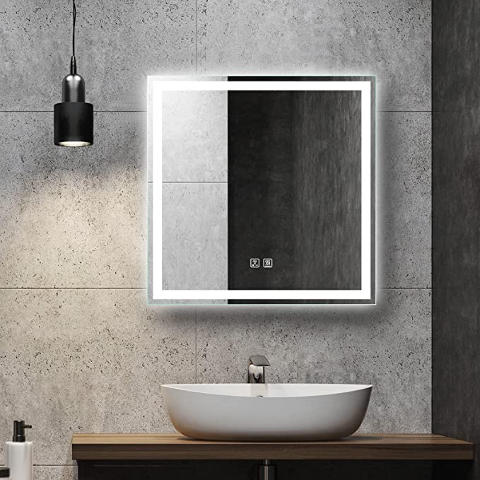 Frameless Frosted Square Led Bathroom Mirrors with Dimmable Lights Small