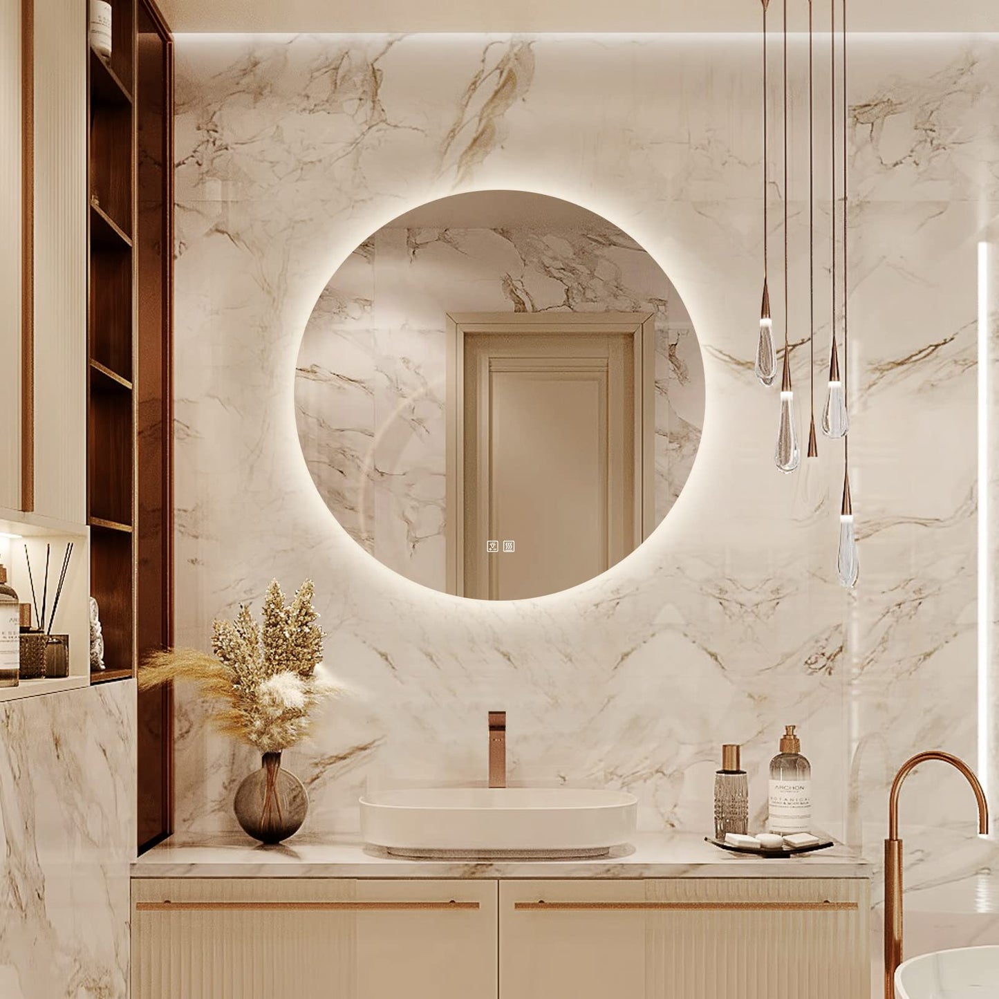 Round LED BATHROOMS Vanity Mirrors With Dimmable Lights
