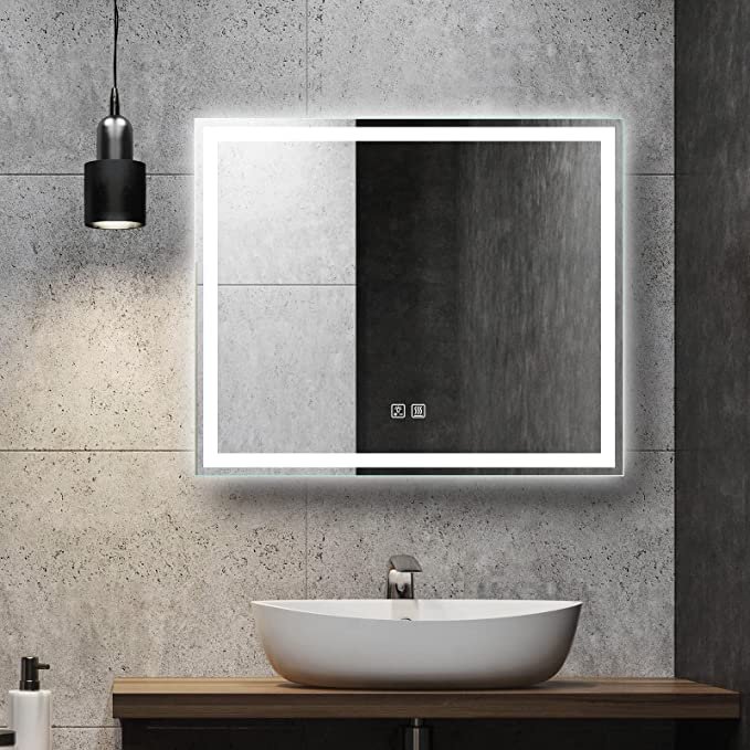 Frameless Frosted Square Led Bathroom Mirrors with Dimmable Lights Small