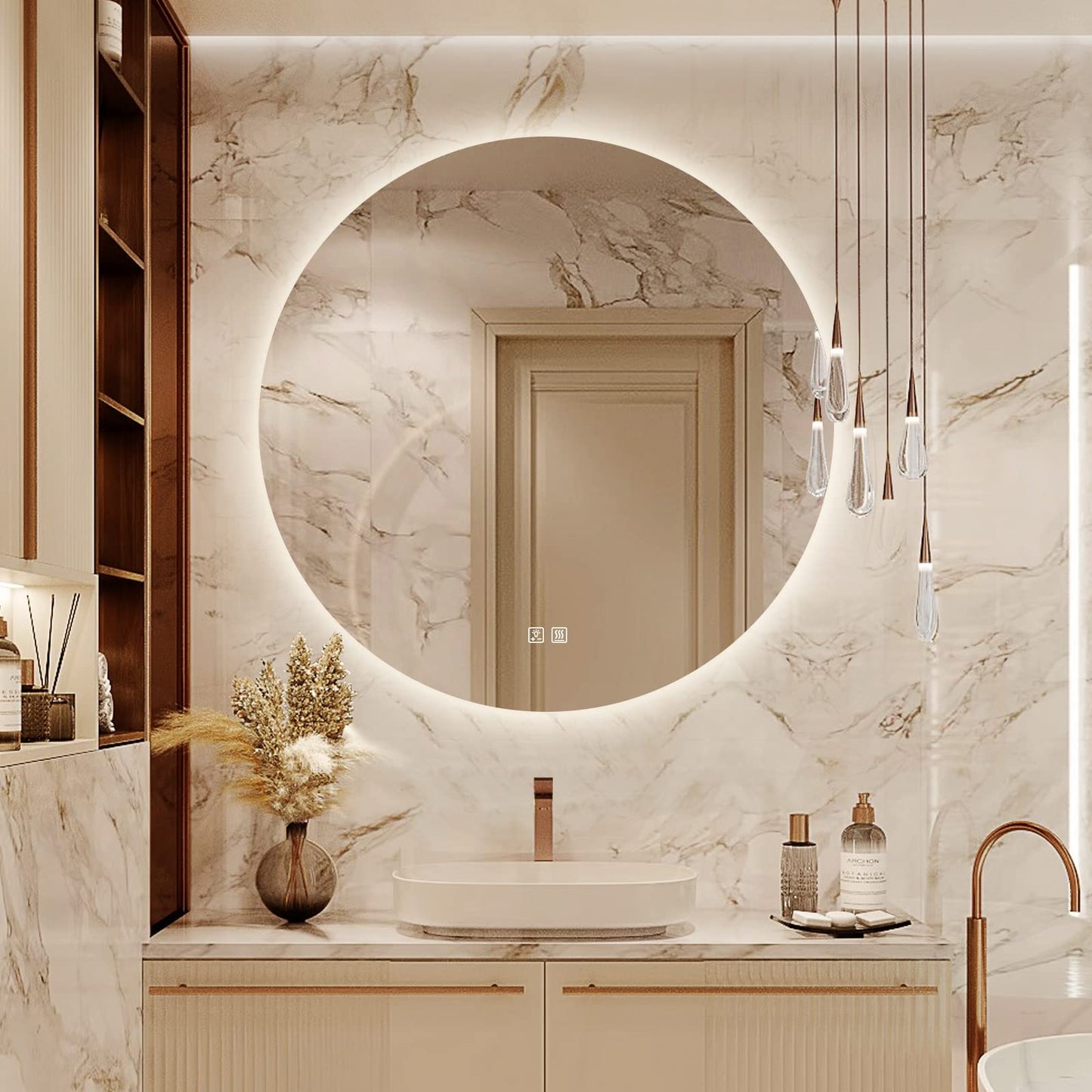 Round LED BATHROOMS Vanity Mirrors With Dimmable Lights