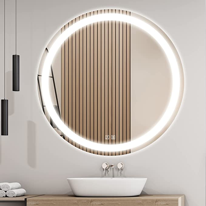 Round Led Backlit Bathroom Vanity Mirror With Dimmable Lights