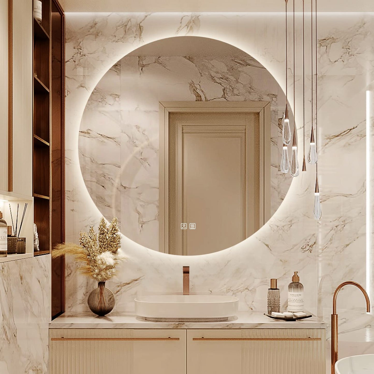 Round LED BATHROOMS Vanity Mirrors With Dimmable Lights