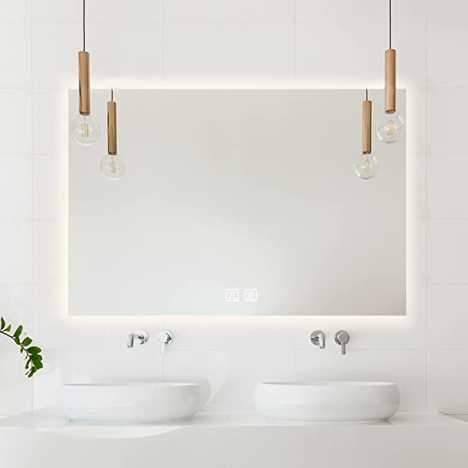 Frameless Square LED Backlit Bathroom Mirror with Dimmable Lights