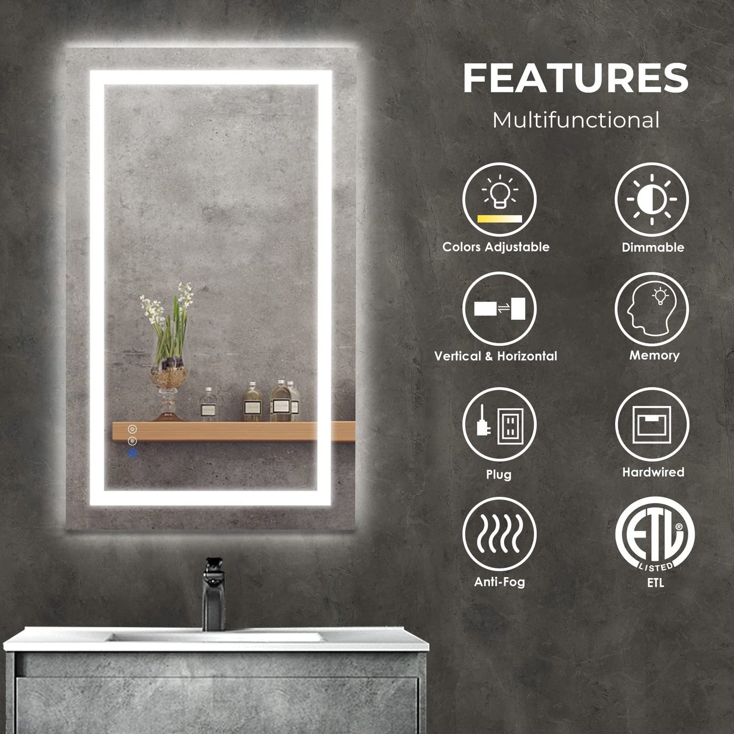 Frameless Frosted Square Led Bathroom Mirrors with Dimmable Lights Small