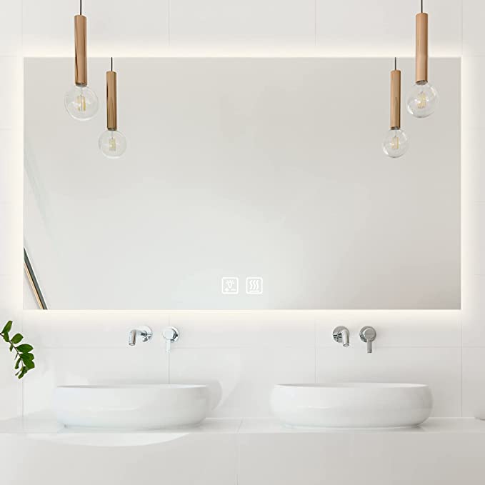 Frameless Square LED Backlit Bathroom Mirror with Dimmable Lights