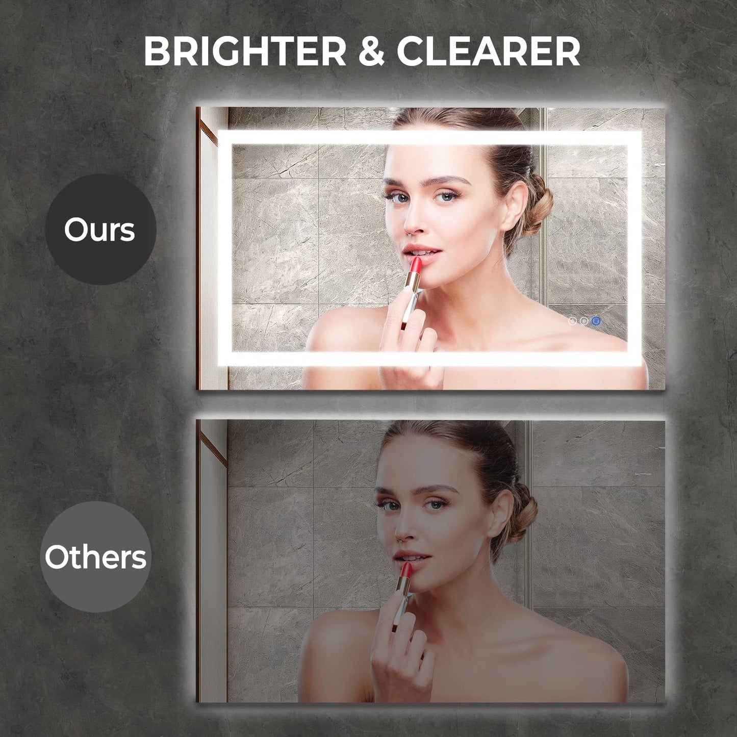 Frameless Frosted Square Led Bathroom Mirrors with Dimmable Lights Small