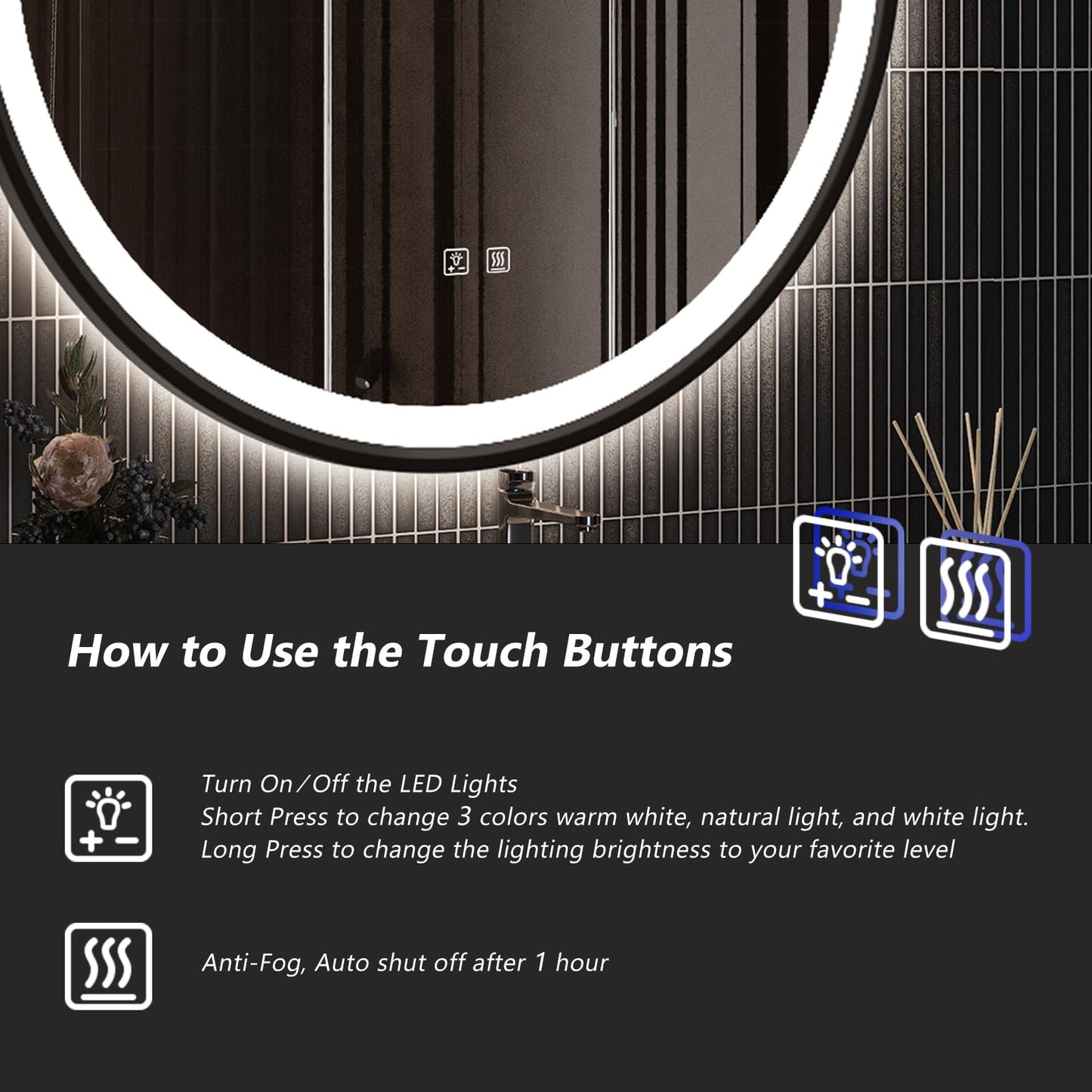 4 in 1 Black Framed Round Bathroom Mirror