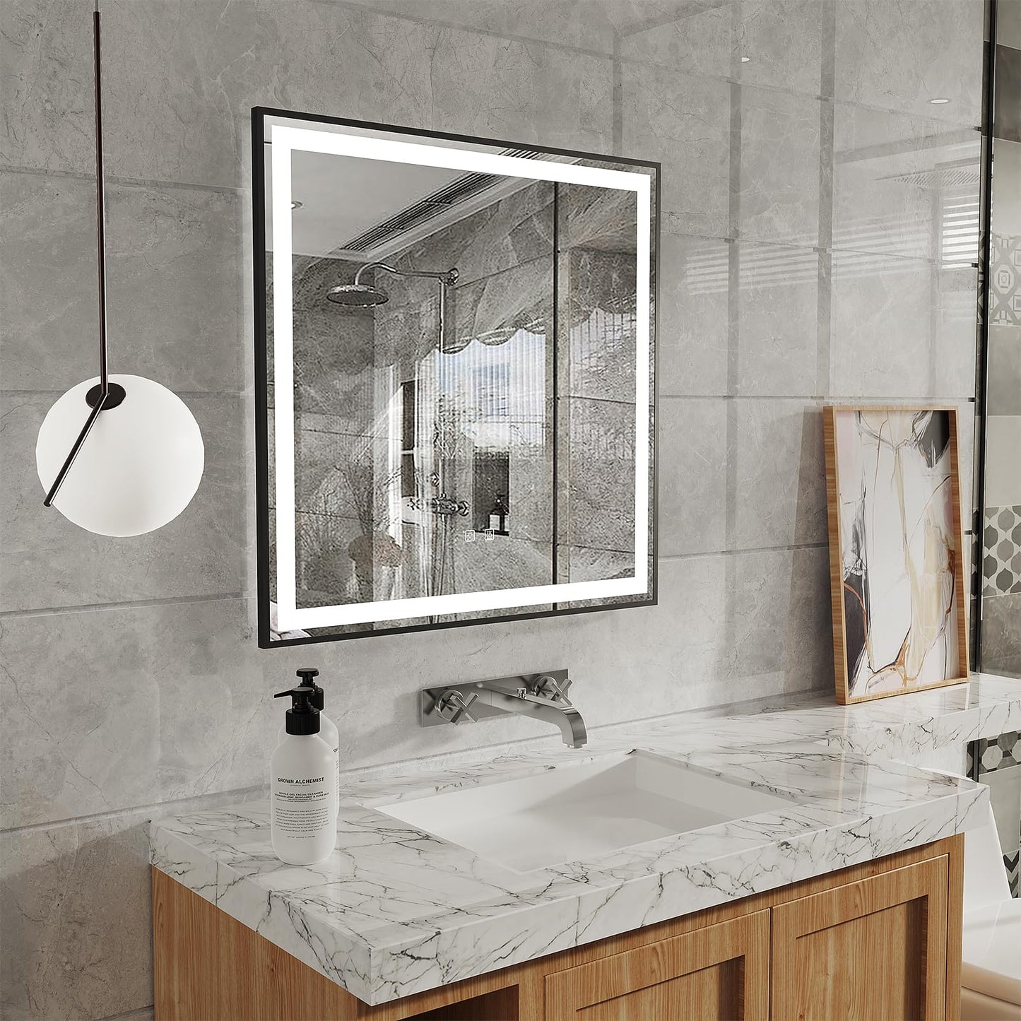 Black Aluminum Framed LED Bathroom Mirror