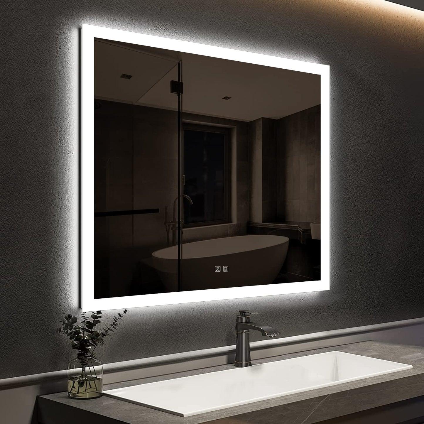 Frameless Rectangular Led Bathrooms Mirrors with Dimmable Lights