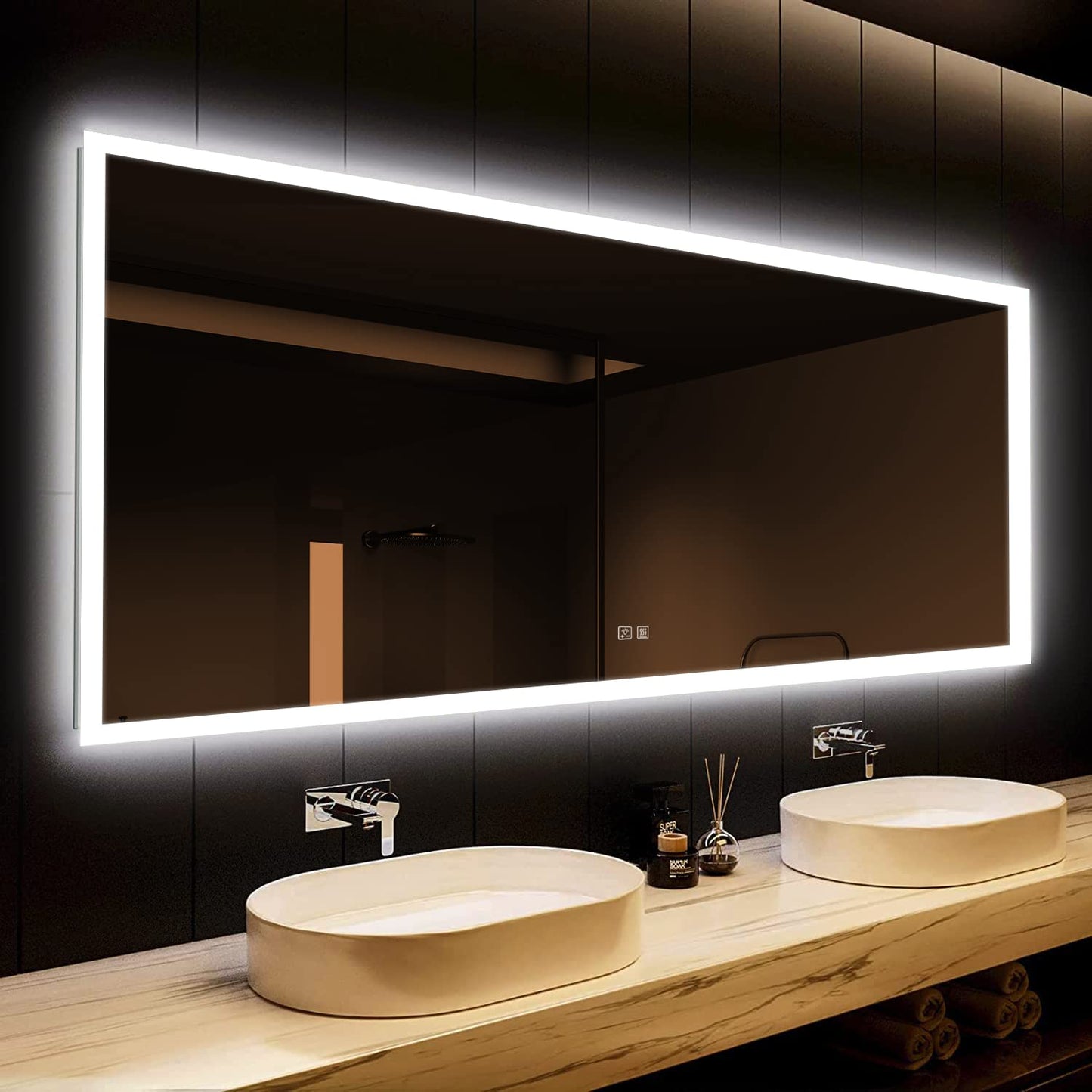 Frameless Rectangular Led Bathrooms Mirrors with Dimmable Lights