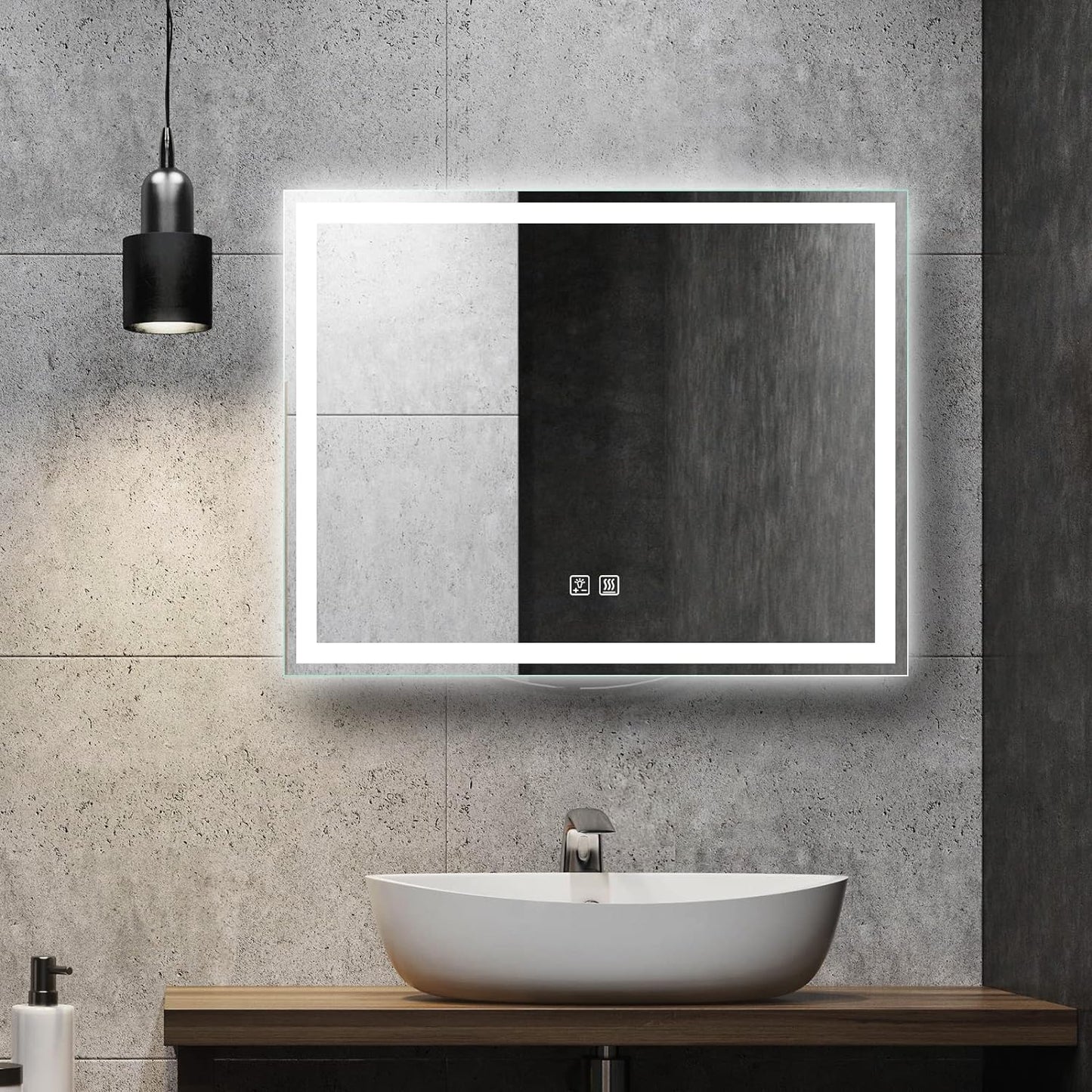 Frameless Frosted Square Led Bathroom Mirrors with Dimmable Lights Small