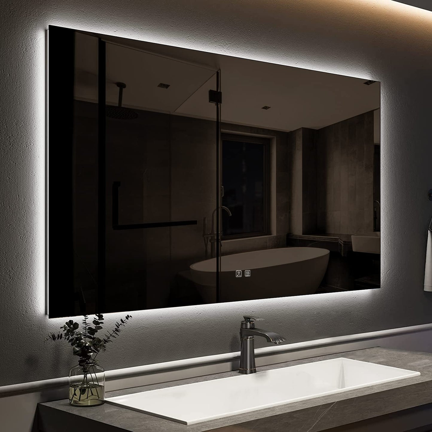 Frameless Square LED Backlit Bathroom Mirror with Dimmable Lights