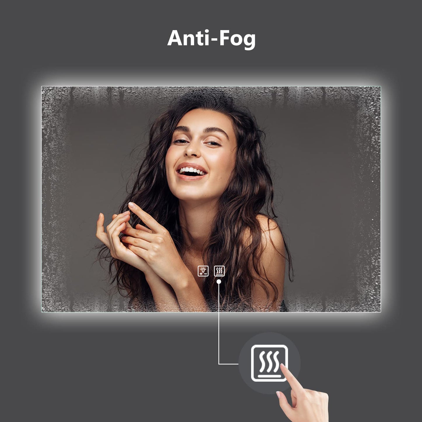 Frameless Square LED Backlit Bathroom Mirror with Dimmable Lights