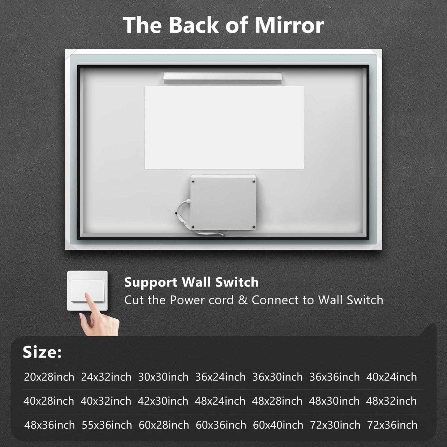 Frameless Square LED Backlit Bathroom Mirror with Dimmable Lights