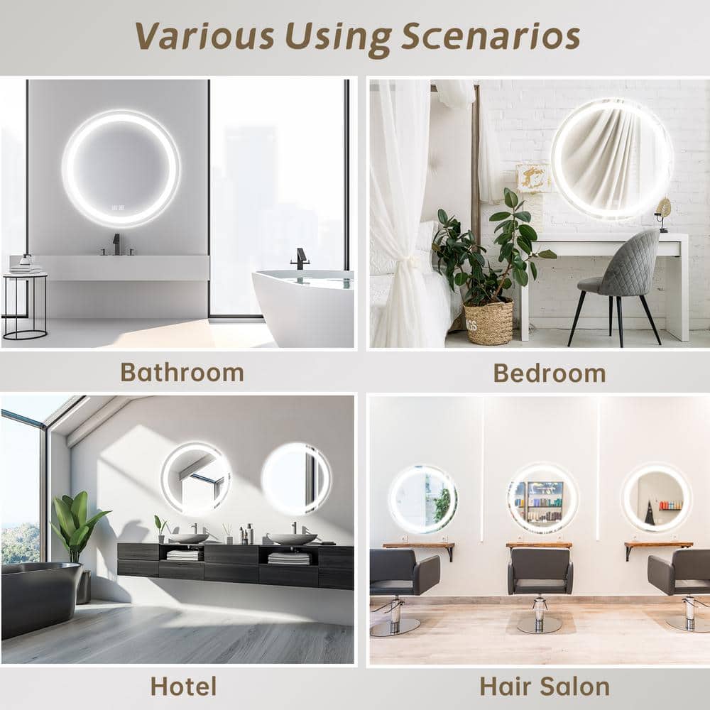 Round Led Backlit Bathroom Vanity Mirror With Dimmable Lights