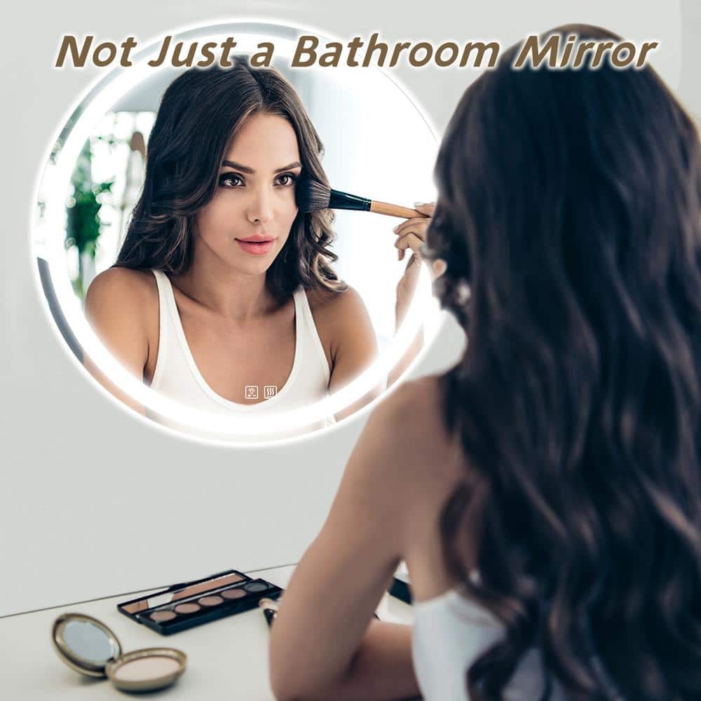 Round Led Backlit Bathroom Vanity Mirror With Dimmable Lights