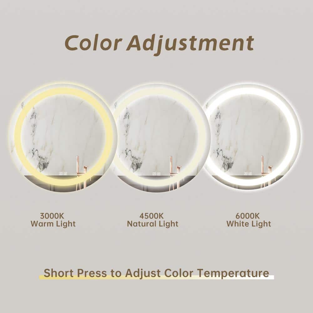 Round Led Backlit Bathroom Vanity Mirror With Dimmable Lights