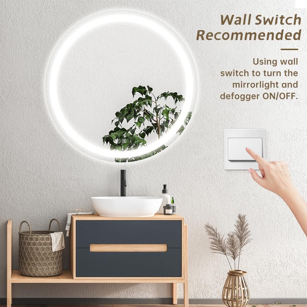 Round Led Backlit Bathroom Vanity Mirror With Dimmable Lights