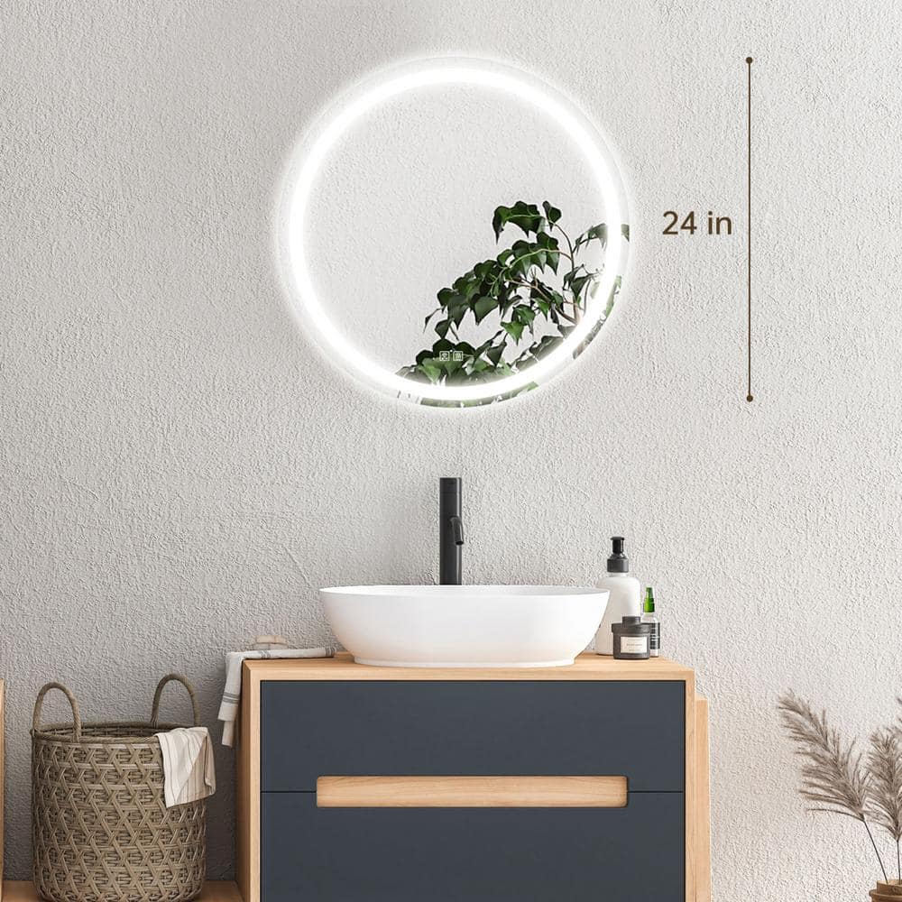 Round Led Backlit Bathroom Vanity Mirror With Dimmable Lights