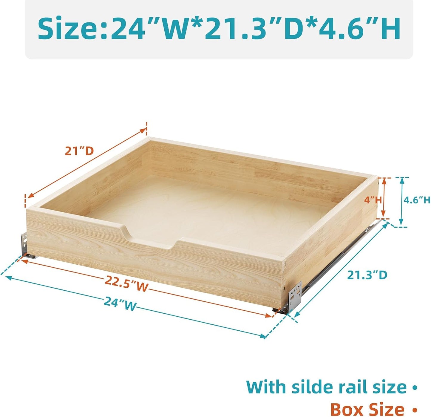 ROOMTEC Pull Out Drawers for Cabinets, 22½” W x 21” D Soft Close Slide Out Drawers for Kitchen Cabinets, Cabinet Pull Out Shelves Requires At Least 23.5” Cabinet Opening，2PCS