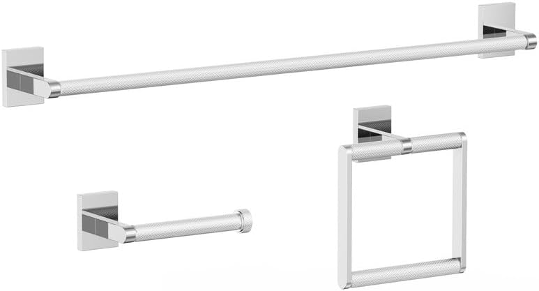 Bathroom Hardware Set 3 Piece Brushed Nickel/Brushed Gold Bathroom Accessories Set Including 24" Hand Towel Bars, Toilet Paper Holders, Towel Rings(3pcs, Brushed Nickel)