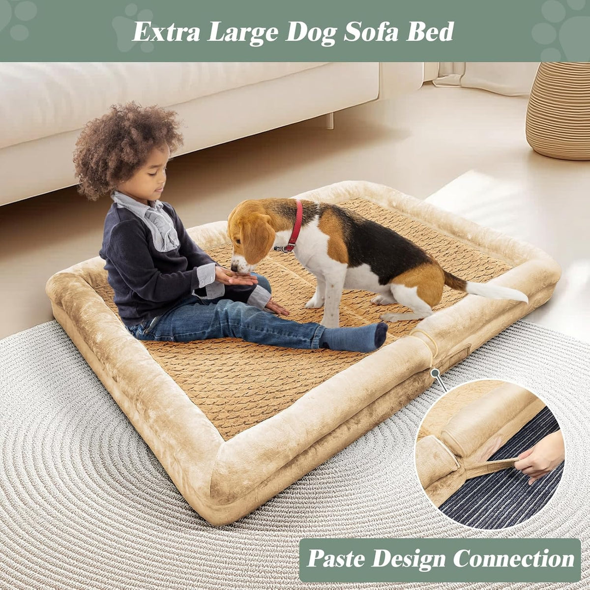 ROOMTEC Orthopedic Dog Bed for Large Dog,Memory Foam XL Extra Large Dog Bed with Stickable Design Waterproof Dog Couch Bed with Washable Removable Cover(36 in,Grey)