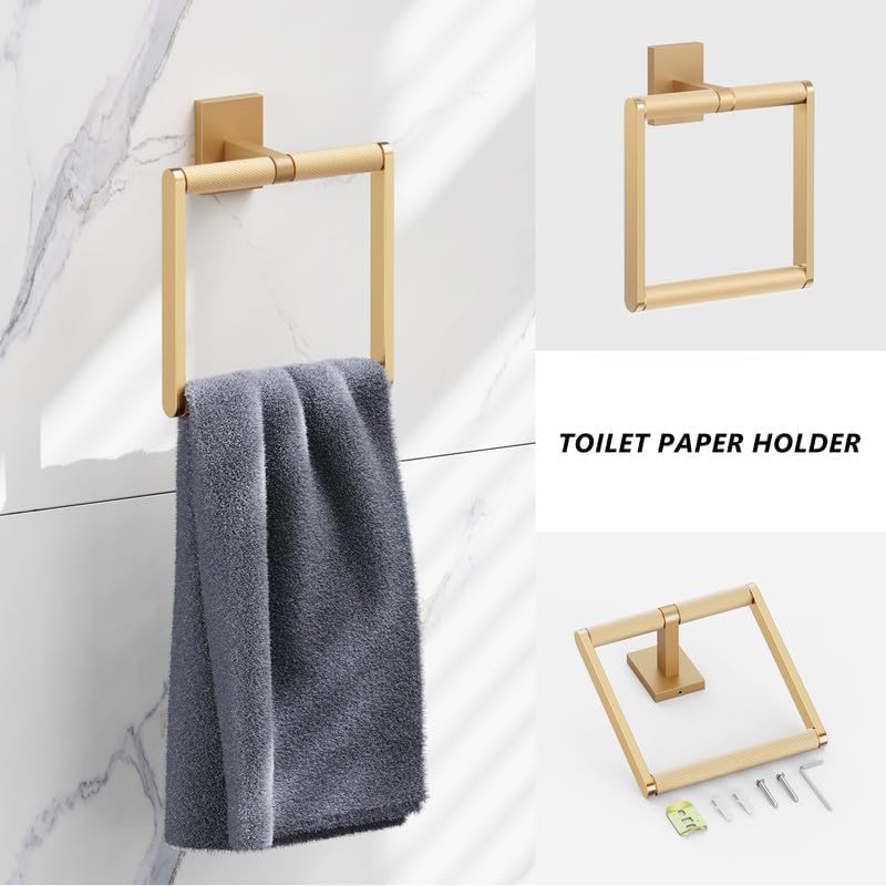 Bathroom Hardware Set 3 Piece Brushed Nickel/Brushed Gold Bathroom Accessories Set Including 24" Hand Towel Bars, Toilet Paper Holders, Towel Rings(3pcs, Brushed Nickel)