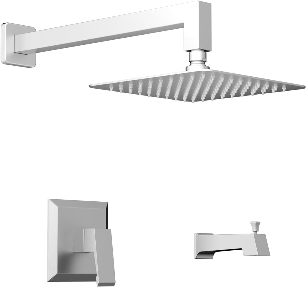 ROOMTEC Shower Tub Kit, Tub and Shower Faucet Set with Single-Spray Shower Head and Tub Spout, Single-Handle Tub and Shower Trim Kit, Chrome (Valve Included)