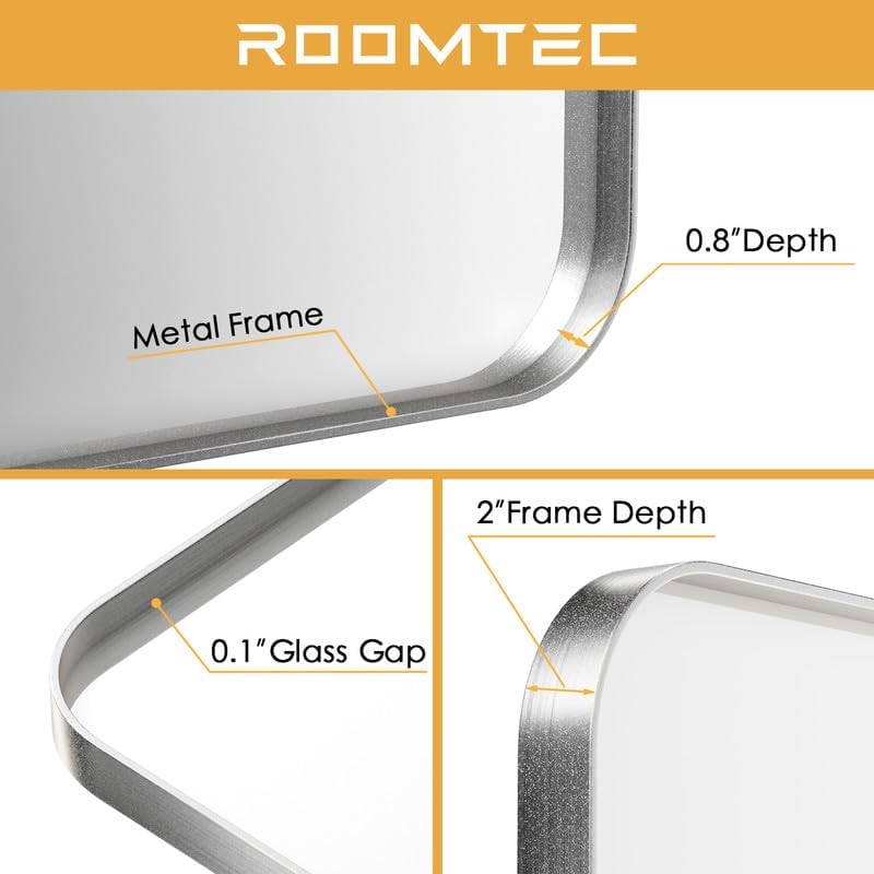 ROOMTEC Gold Bathroom Mirrors for Wall, 20X30 Inch Rounded Rectangle Mirror, Gold Bathroom Vanity Mirror, Metal Framed Wall-Mounted Mirror,Tempered Glass,（Horizontally or Vertically