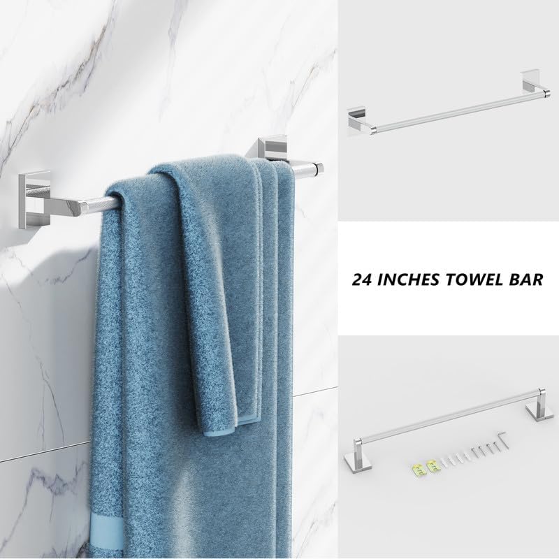 Bathroom Hardware Set 3 Piece Brushed Nickel/Brushed Gold Bathroom Accessories Set Including 24" Hand Towel Bars, Toilet Paper Holders, Towel Rings(3pcs, Brushed Nickel)