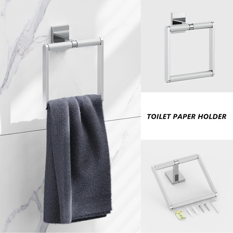 Bathroom Hardware Set 3 Piece Brushed Nickel/Brushed Gold Bathroom Accessories Set Including 24" Hand Towel Bars, Toilet Paper Holders, Towel Rings(3pcs, Brushed Nickel)
