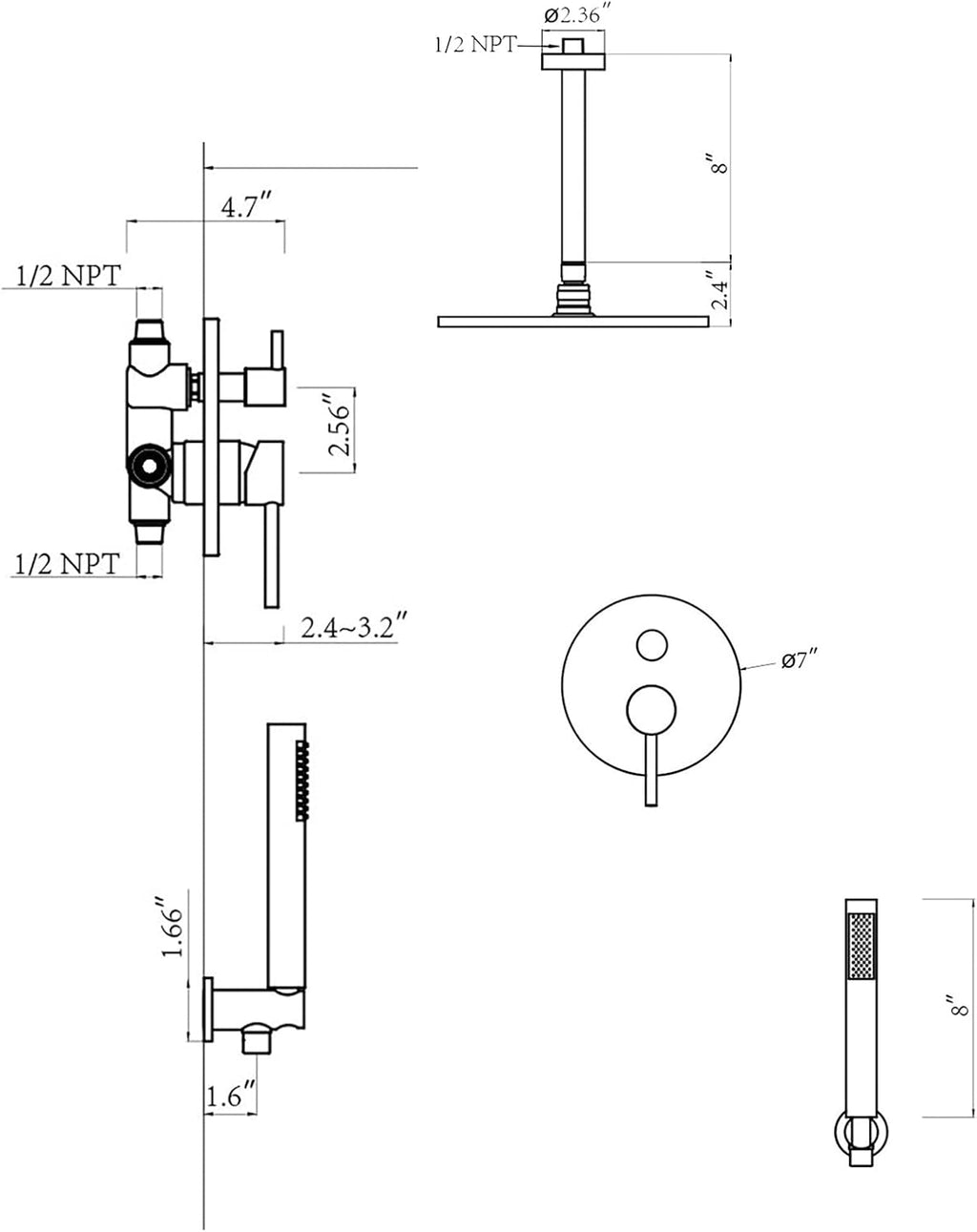 10 Inches Bathroom Rain Mixer Shower Combo Set Celling Mounted Rainfall Shower Head System Matte Black Finish Shower Faucet Rough-In