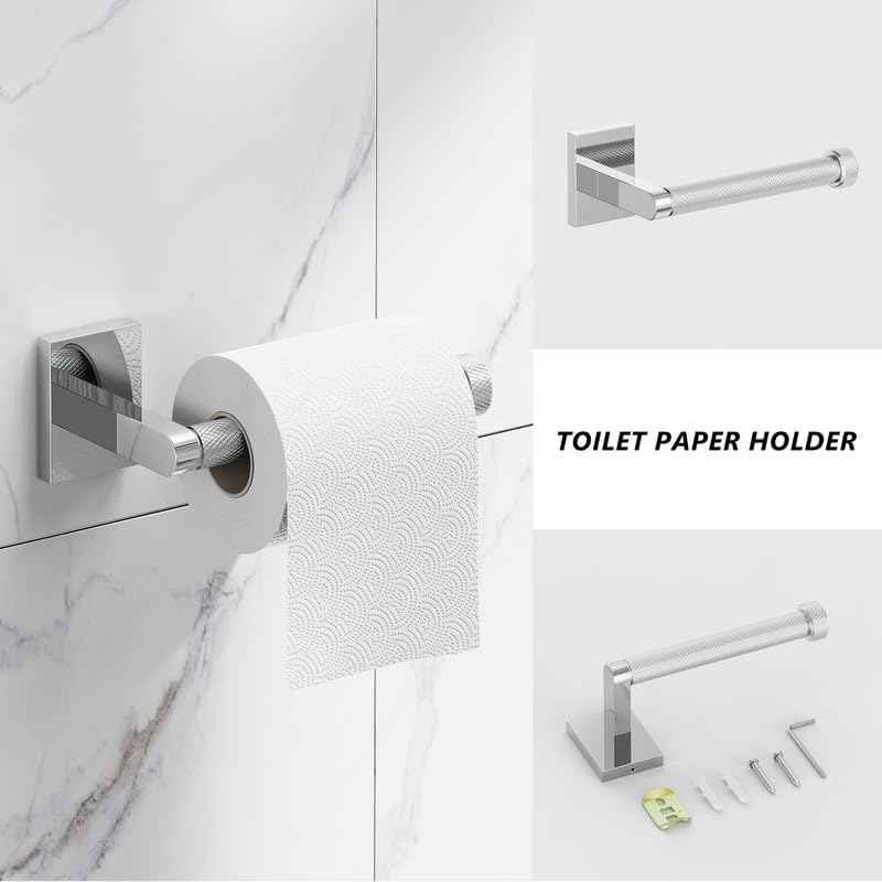 Bathroom Hardware Set 3 Piece Brushed Nickel/Brushed Gold Bathroom Accessories Set Including 24" Hand Towel Bars, Toilet Paper Holders, Towel Rings(3pcs, Brushed Nickel)