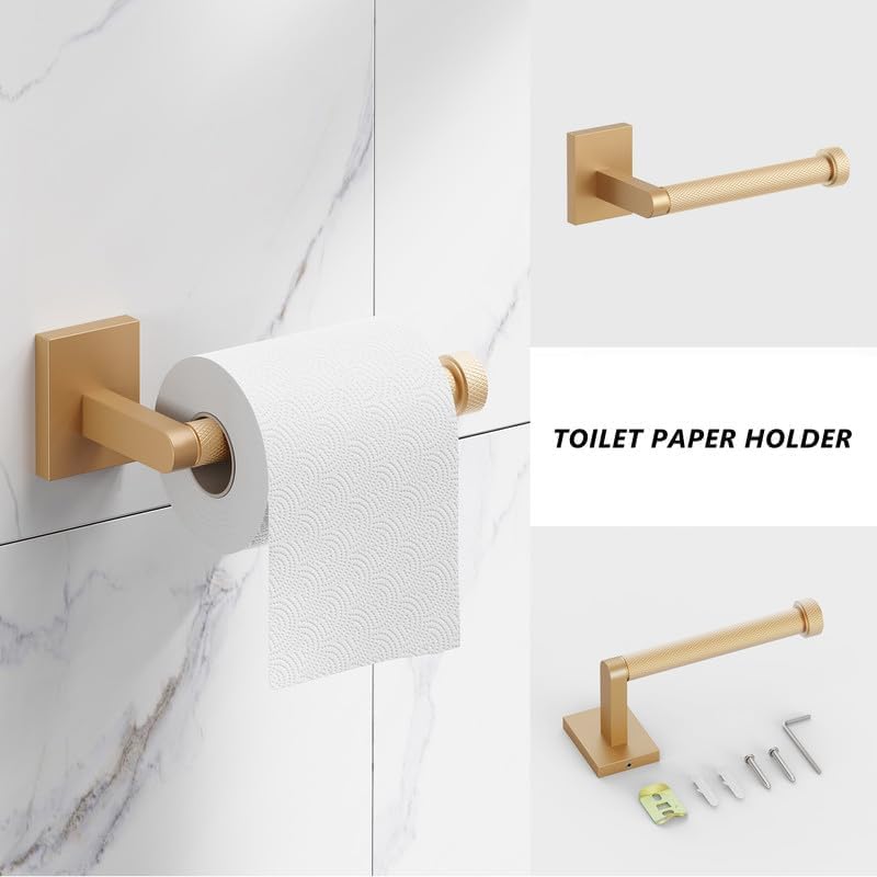 Bathroom Hardware Set 3 Piece Brushed Nickel/Brushed Gold Bathroom Accessories Set Including 24" Hand Towel Bars, Toilet Paper Holders, Towel Rings(3pcs, Brushed Nickel)