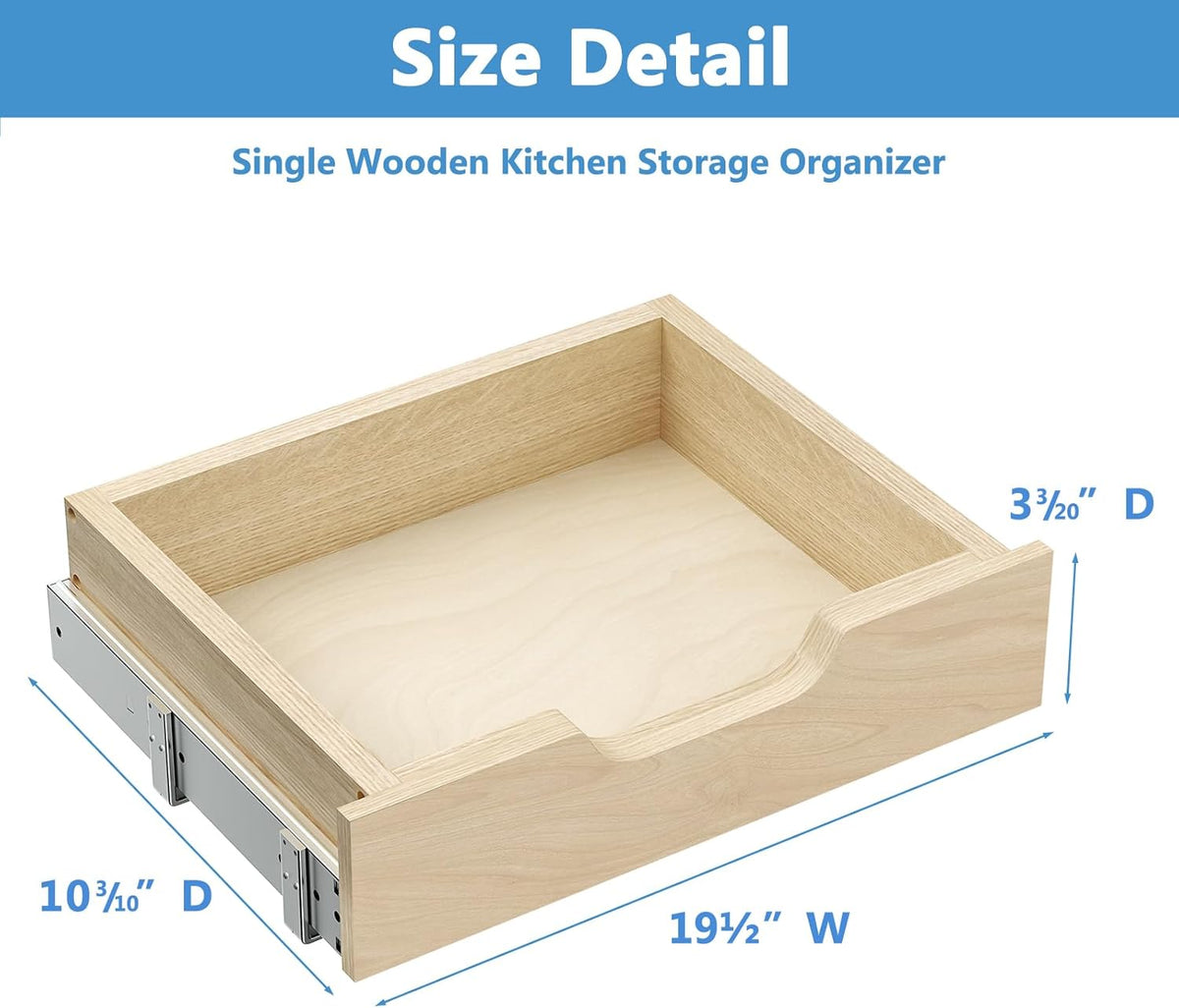 ROOMTEC Soft Close Wood Pull Out Cabinet Organizer with U-Bracket, Slide Out Cabinet Organizer with Full Extension Rail Slides Pull Out Drawer for Wall Cabinets and Pantry,19½” W x 10 ³/₁₀” D…