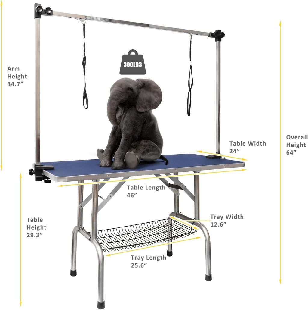 ROOMTEC 46" Dog Grooming Table,Foldable Home Pet Bathing Station with Adjustable Height Arm/Noose/Mesh Tray