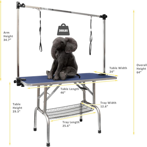 ROOMTEC 46" Dog Grooming Table,Foldable Home Pet Bathing Station with Adjustable Height Arm/Noose/Mesh Tray