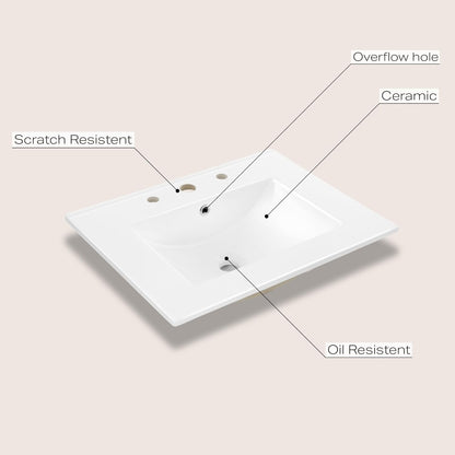 ROOMTEC JONATHAN Y SNK1002A Ancillary 3-Hole 30 in. W x 18.25 in. D Classic Contemporary Rectangular Ceramic Single Sink Basin Vanity Top, White