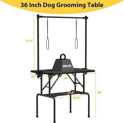 ROOMTEC 36 Inch Dog Grooming Table,Foldable Pet Grooming Tables at Home with Adjustable Arm,Nooses, Mesh Tray