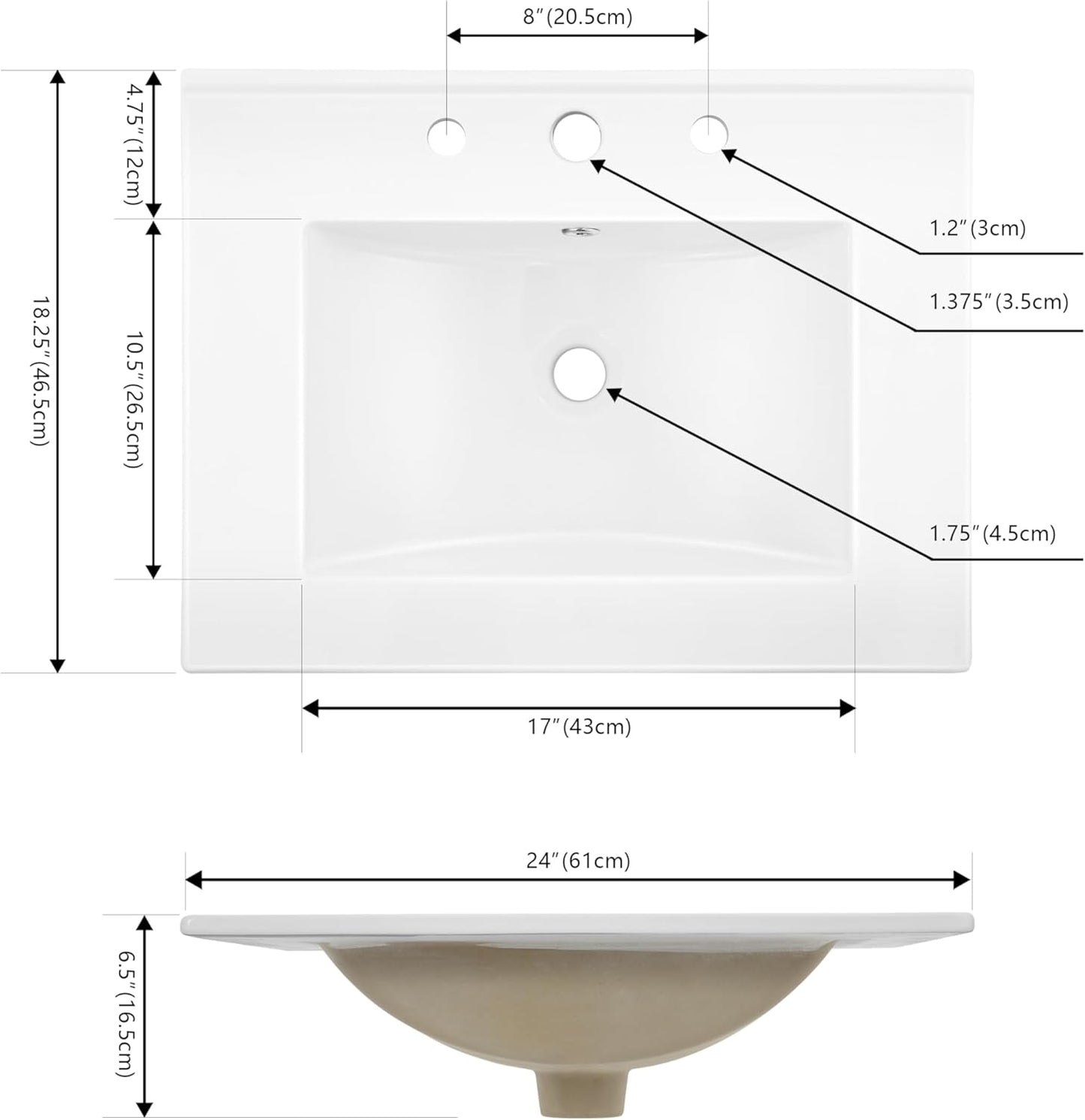 ROOMTEC JONATHAN Y SNK1002A Ancillary 3-Hole 30 in. W x 18.25 in. D Classic Contemporary Rectangular Ceramic Single Sink Basin Vanity Top, White