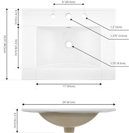 ROOMTEC JONATHAN Y SNK1002A Ancillary 3-Hole 30 in. W x 18.25 in. D Classic Contemporary Rectangular Ceramic Single Sink Basin Vanity Top, White