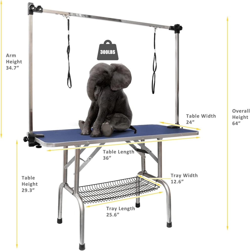 ROOMTEC 46" Dog Grooming Table,Foldable Home Pet Bathing Station with Adjustable Height Arm/Noose/Mesh Tray