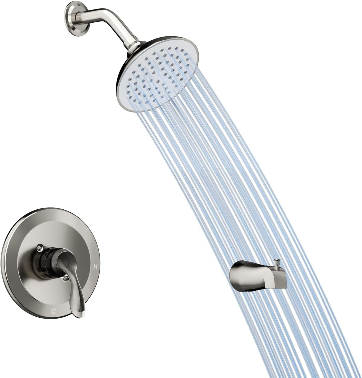 ROOMTEC Tub and Shower Trim Kit, Tub and Shower Faucet Set with Single-Spray Shower Head and Tub Spout, Single-Handle Shower Tub Kit, Brushed Nickel (Valve Included)