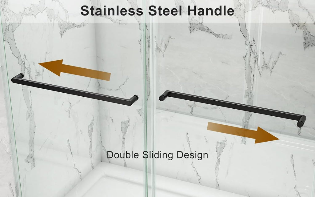 ROOMTEC 56 to 60'' W x 76'' H Frameless Shower Door, Double Sliding Shower Door with Premium 3/8'' (10mm) Thick Tempered Glass, Stainless Steel, Matte Black