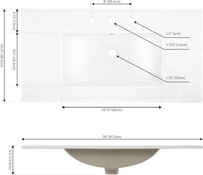 ROOMTEC JONATHAN Y SNK1002A Ancillary 3-Hole 30 in. W x 18.25 in. D Classic Contemporary Rectangular Ceramic Single Sink Basin Vanity Top, White