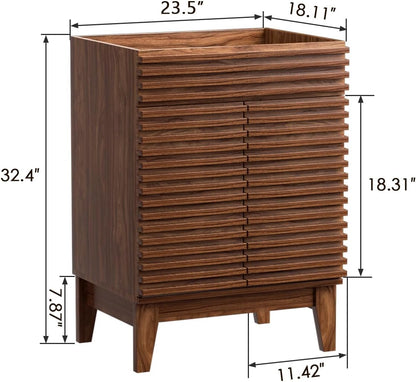 ROOMTEC 24" Bathroom Vanity, Mid-Century Freestanding Bathroom Cabinet Vanity with Storage, Particleboard Frame with Wood Grain Laminate, Walnut (Sink Basin Not Included)